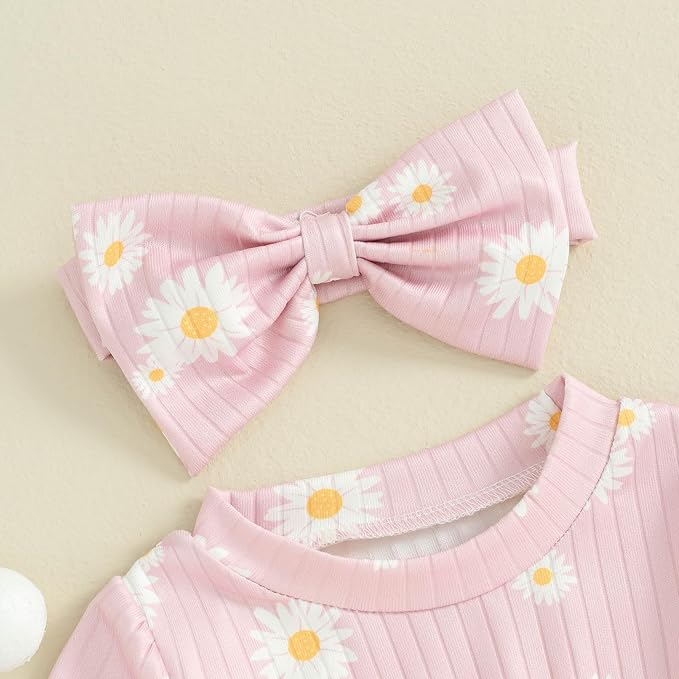 FOCUSNORM Baby Girl Summer Clothes Ribbed Short Sleeve Romper Solid Color - Image 5