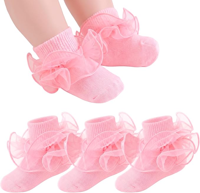 Baby Girl Ruffle Socks Cute Infant Lace Frilly Fancy Dress Socks by MKYSZLTSOCKS-EnjoyComfort