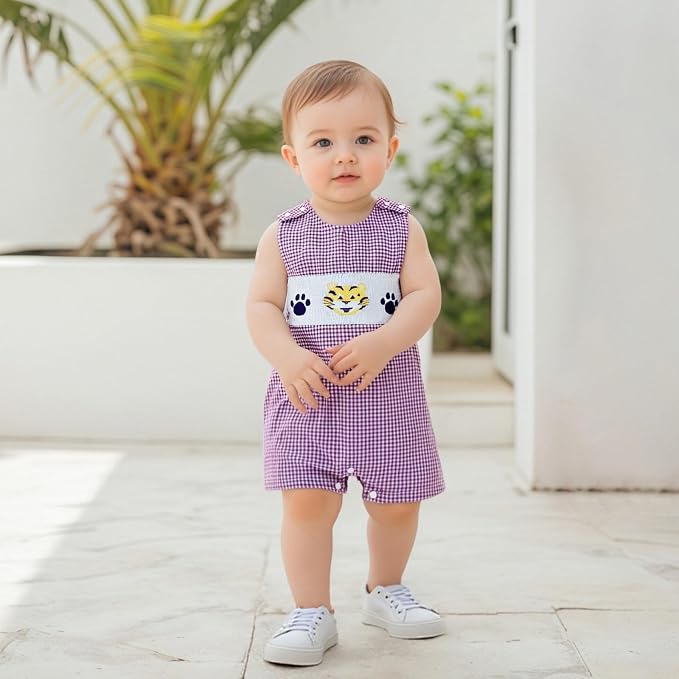 Newborn Baby Boys Sleeveless Seersucker Romper One Piece Straps Overalls - Image 7