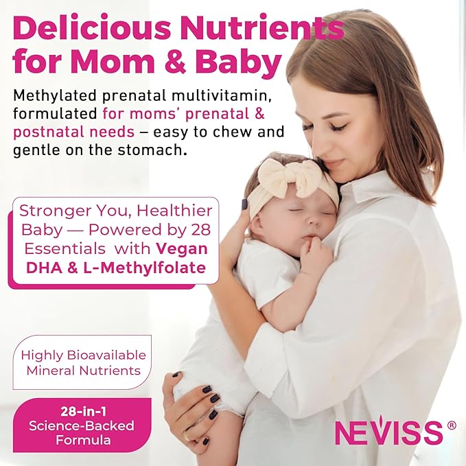 Prenatal Multivitamin Gummy for Women w/Methylfolate 1mg, Iron Choline Omega-3(DHA+EPA), Prenatal Vitamins for Women Gummies, Postnatal Vitamins | Before,During & After Pregnancy, Sugar Free,120Cts