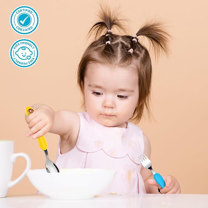 Lehoo Castle 6 Pieces Toddler Utensils, Kids Silverware for 2 3 4 Years Old, Stainless Steel Knife Fork and Spoon Set with Plastic Handle, Safe Toddler Cutlery (Green)