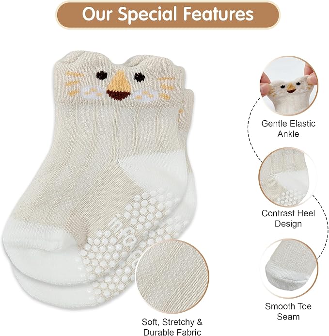 GOTS Organic Cotton Blend 7 Baby Socks 0-6 Months Animal Design Non Slip - Image 6