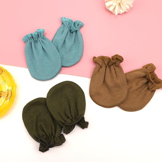 AQOKKA Newborn Baby Mittens No Scratch Cotton Elastic Wrist Gloves Infant - Image 3