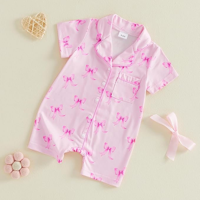 Kuriozud Baby Girl Boy Romper Pajamas Onesie Short Sleeve Button Down Pjs - Image 4