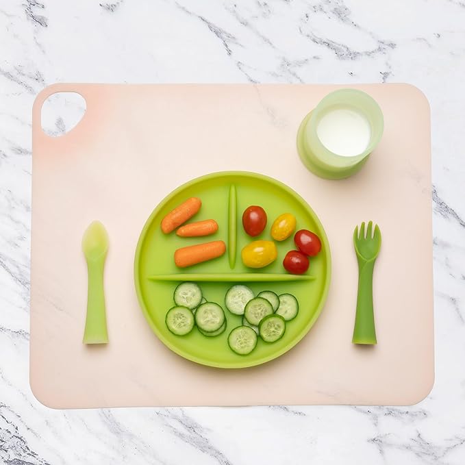 Olababy Fold N Go Silicone Placemat w Travel Case | Dishwasher Safe, BPA Free, Non-Slip, Waterproof | Mini Dining Mat for Infants, Babies, Toddlers and Kids (2, Coral/Lilac)