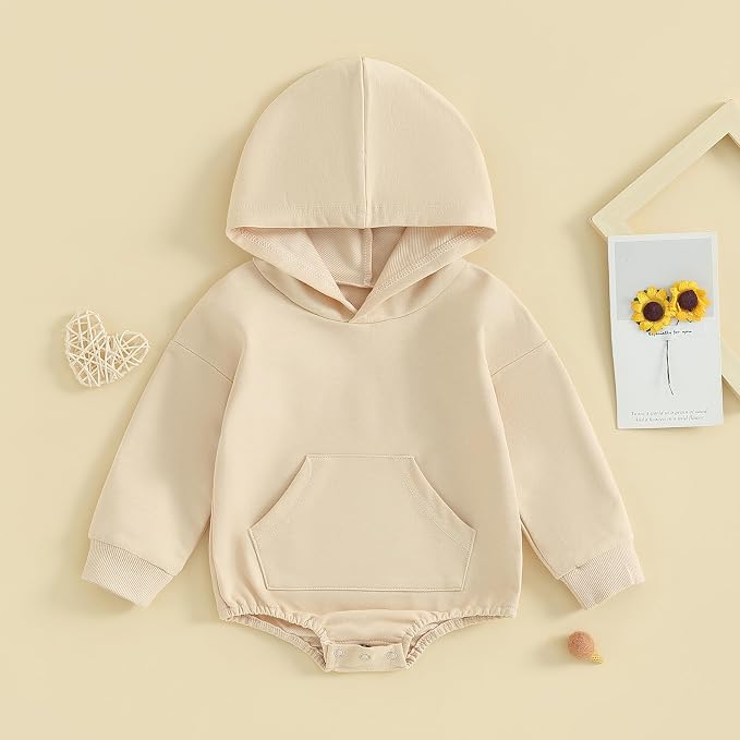 Baby Girl Boy Hooded Sweatshirt Long Sleeve Solid Color Romper Infant Baby Fall - Image 2