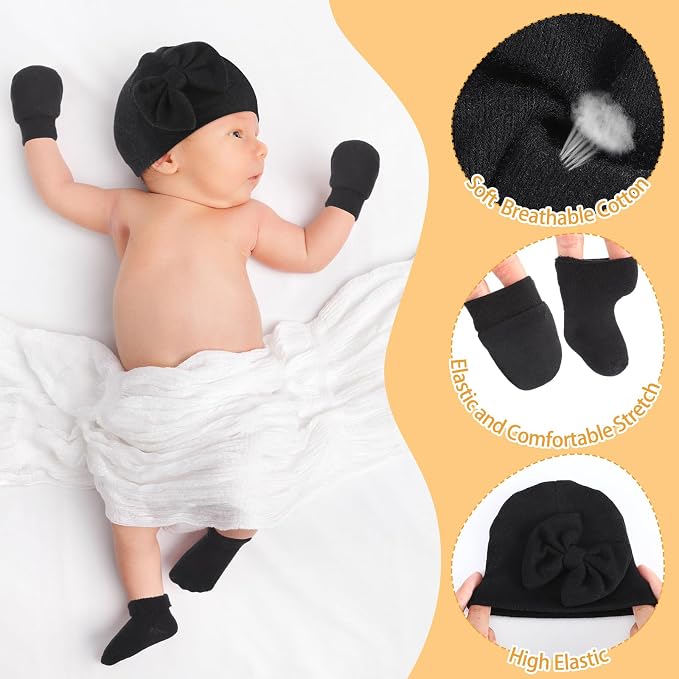 Toulite 4 Pack Preemie Baby Hats Mittens and Socks Set Premature Newborn Baby - Image 5
