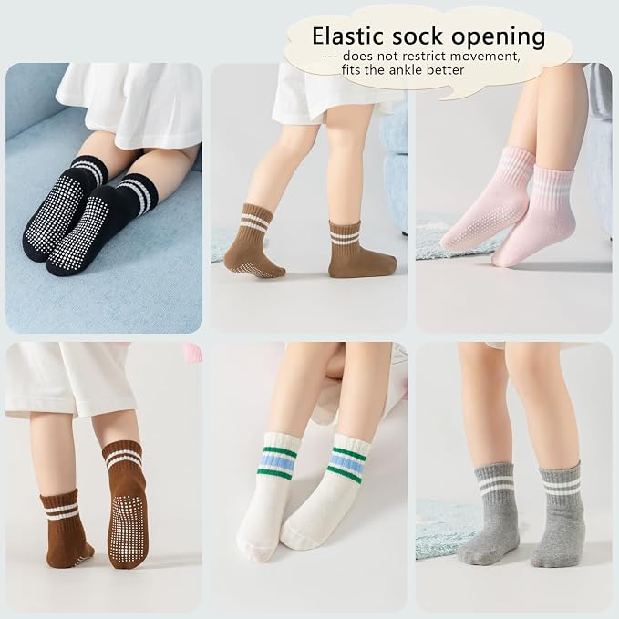 Toddler Non-Slip Socks Unisex Baby Grip Stripe Crew Cotton Socks | Seamless - Image 2