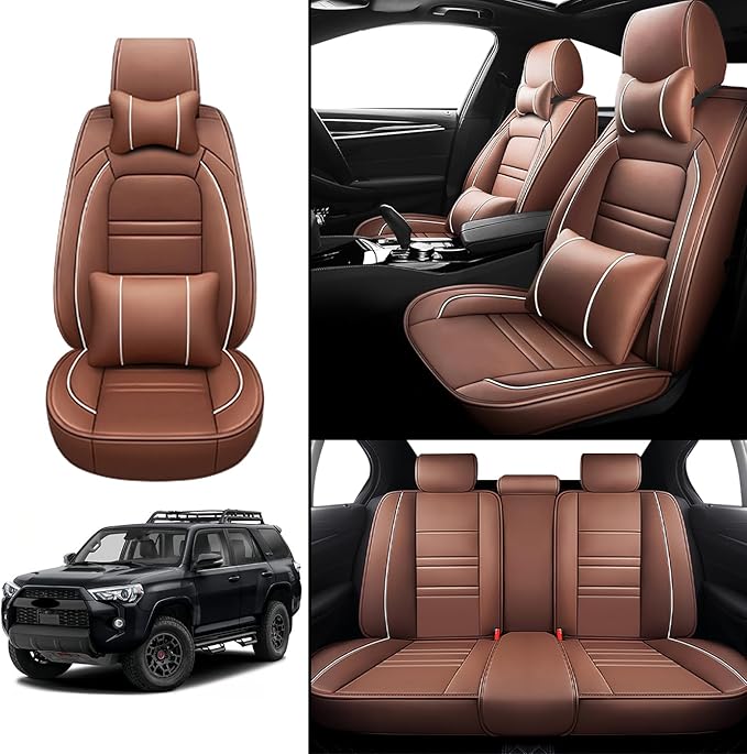 Car Seat Covers for Toyota 4runner 1991-2025 | 5-Seats Seat Covers, Waterproof Seat Protectors, Automotive Seat Covers (Full Set with Pillow,Coffee)