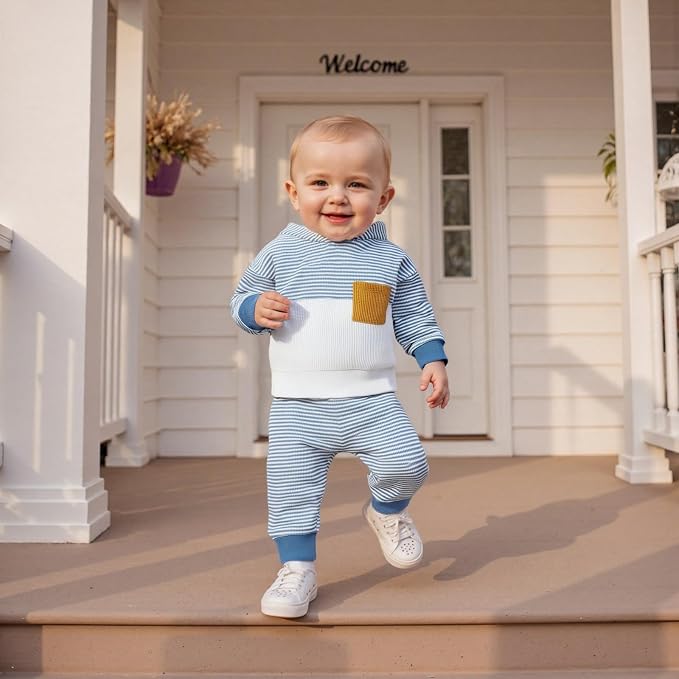 Infant Baby Boy Fall Winter Clothes Outfit Hooded Long Sweatshirt Pant Set - Image 2