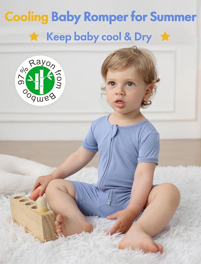 JunNeng Viscose from Bamboo Baby Sleeper, Short Sleeve Romper Jumpsuit | 2 Way - Image 2