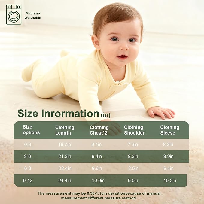Hikido Baby Romper 100% Organic Cotton Pajamas One Piece Long Sleeve Zipper - Image 7