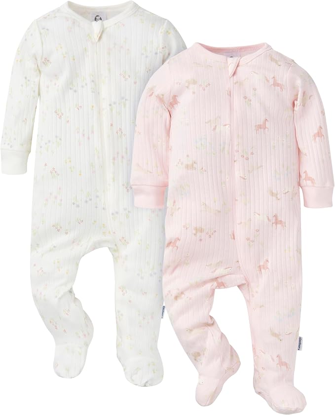 Gerber baby-girls Baby Unisex 2-pack 2-way Zip Textured Sleep 'N Play by Gerber
