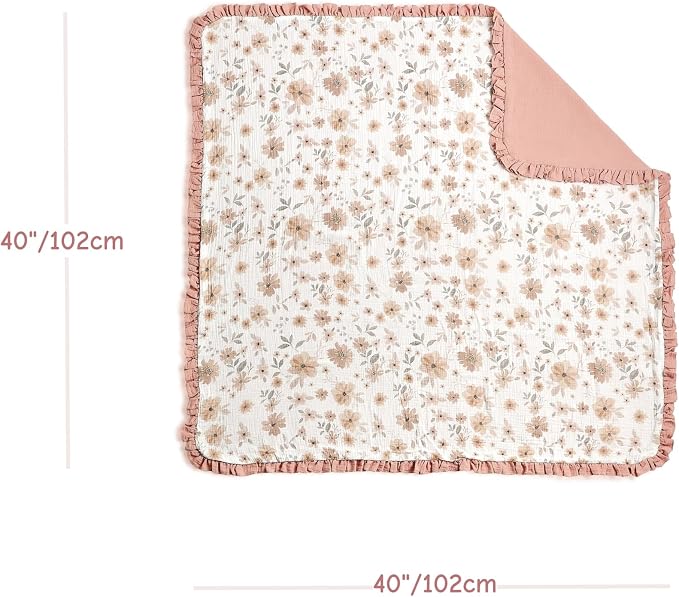 CREVENT 40''X40'' 100% Organic Floral Cotton Muslin Baby Blanket - Image 4