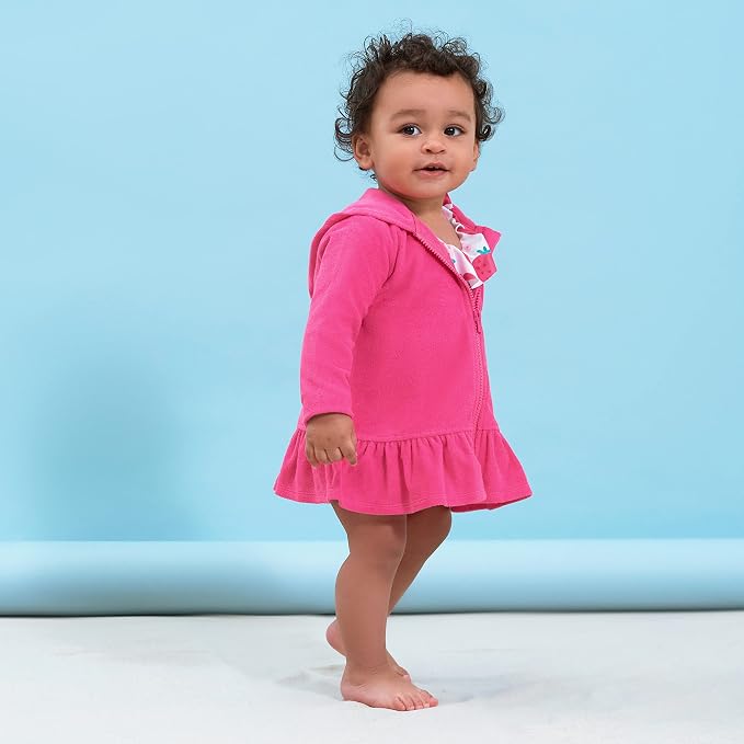 Gerber Baby & Toddler Girls Zipper Hoodie Terry Swimsuit Cover Up - Image 5