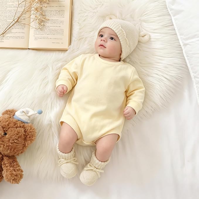 Hadetoto 100% Organic Cotton Baby Beanie and Booties Set | Newborn, Knit Sock - Image 3