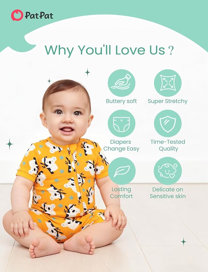 PATPAT Baby Boy and Girl Bamboo Viscose 2-Pack Romper | 2-Way Zipper, Soft and - Image 3