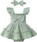 Baby Girl Smocked Romper Dress Ruffle Bow Summer Outfit by Megeoly