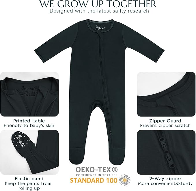 Jimonda Baby Romper Boys Girls Bamboo Pajamas 2-Way Zipper Footed Unisex Zip-Up Sleepers Sleep and Play pjs