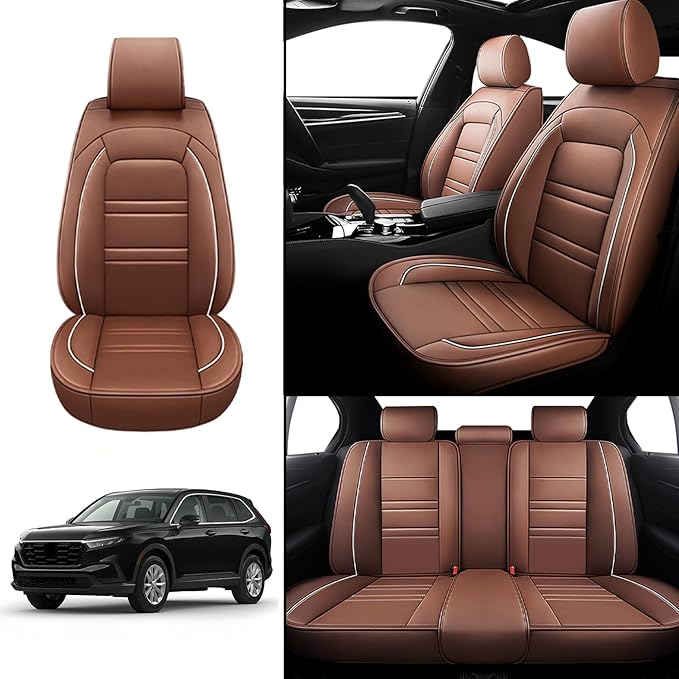 Seat Covers for Honda cr-v 2003-2025 | 5-Seats Leather Seat Covers, Easy to Install Automotive Seat Covers Full Set (Full Set, Coffee)