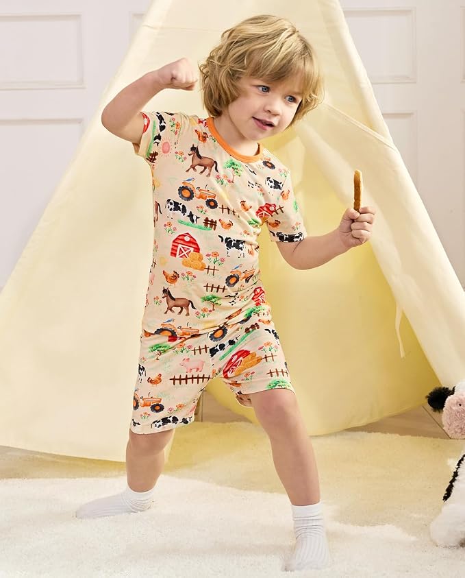 babee Reshinee Bamboo Viscose Toddler Boys Pajamas Set, Short Sleeve Kids - Image 4