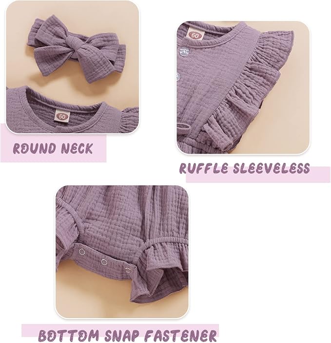 YOUNGER TREE Toddler Baby Girl Ruffled Sleeveless Romper Casual Summer Jumpsuit - Image 5