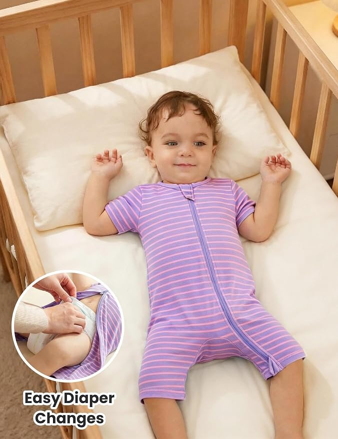 Jimonda Baby Romper Short Sleeve 2-Way Zipper Pajamas Cotton | 2-Pack, One Piece - Image 4