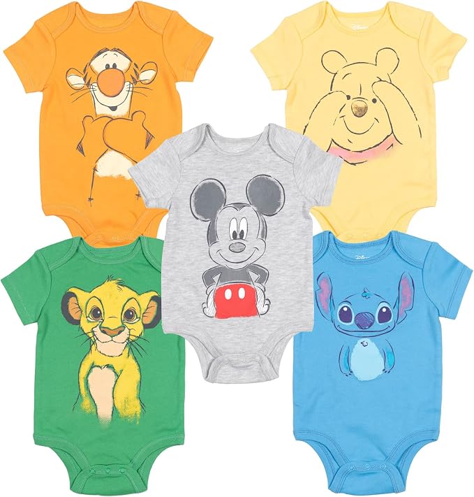 Disney Baby 5-Pack Short Sleeve Bodysuits Newborn to Infant by Disney