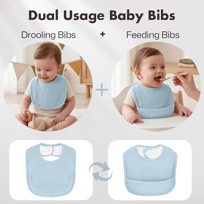 8 Pack Bibs for Baby Boy & Baby Girl, Muslin Bibs - Image 2