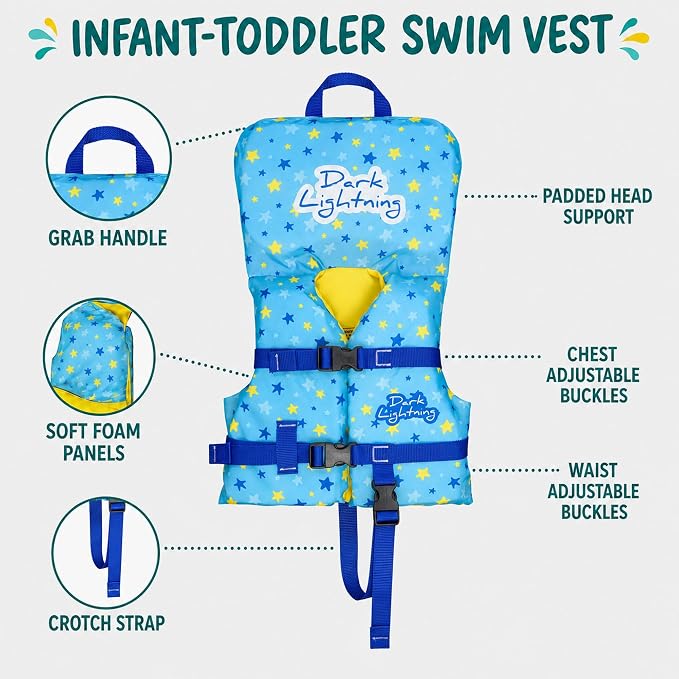 Dark Lightning USCG Approved Infant Life Jacket 0-30 lbs, Toddler Swim Vest and - Image 7
