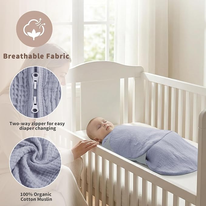 BSTOPPT Newborn Sleep Sack Baby Swaddle, 100% Muslin Cotton, 3-Way Adjustable - Image 6