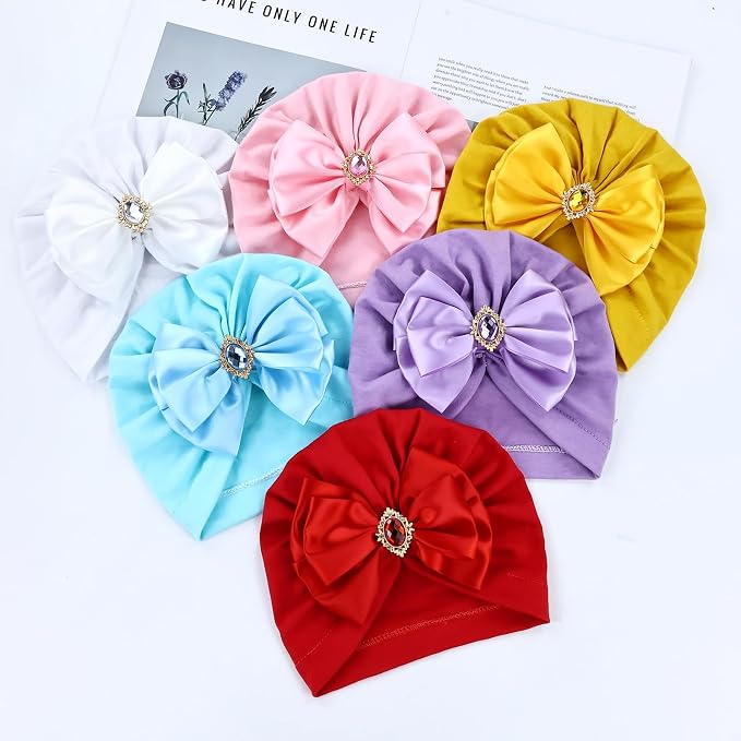 Cinaci 6 Pack Nursery Hospital Caps Bonnets Beanies Headwraps Turban Hats - Image 7