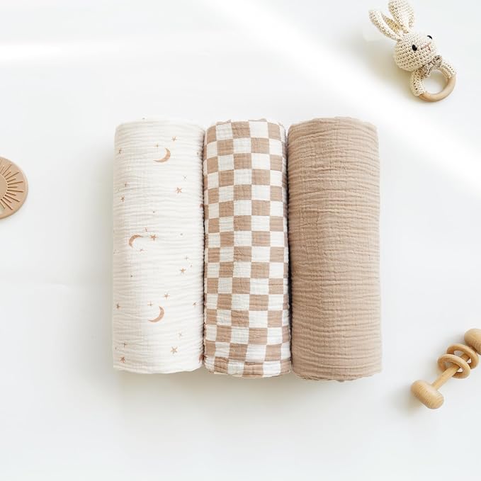 Konssy 3-Pack Muslin Baby Swaddle Blankets, 47 x 47 in Receiving Blankets | - Image 8