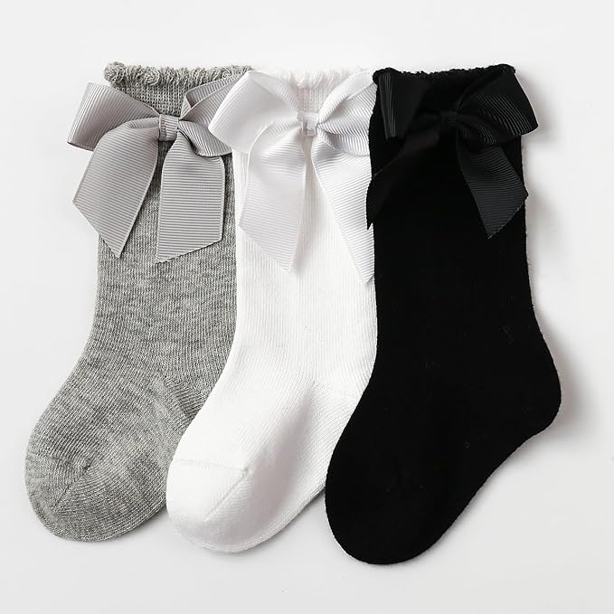 Baby Knee High Socks Infant Toddler Bow Ruffled Cotton Long Socks Stockings - Image 7