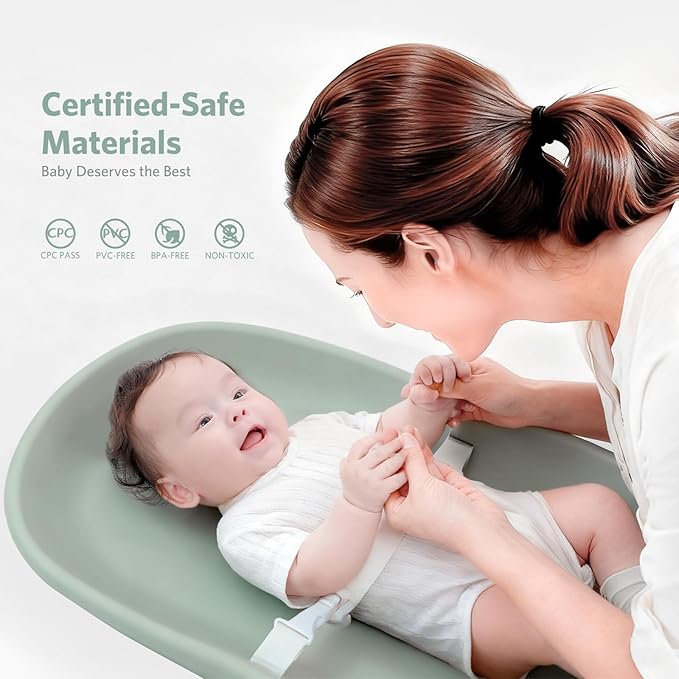 Waterproof Baby Changing Pad in EVA Foam, Wipeable & Quick Clean, Light & Portable, Adjustable Safety Belt & Non-Slip Base, for Diaper/Clothes Changes & Massage, Fits Dresser/Changing Table - Sage