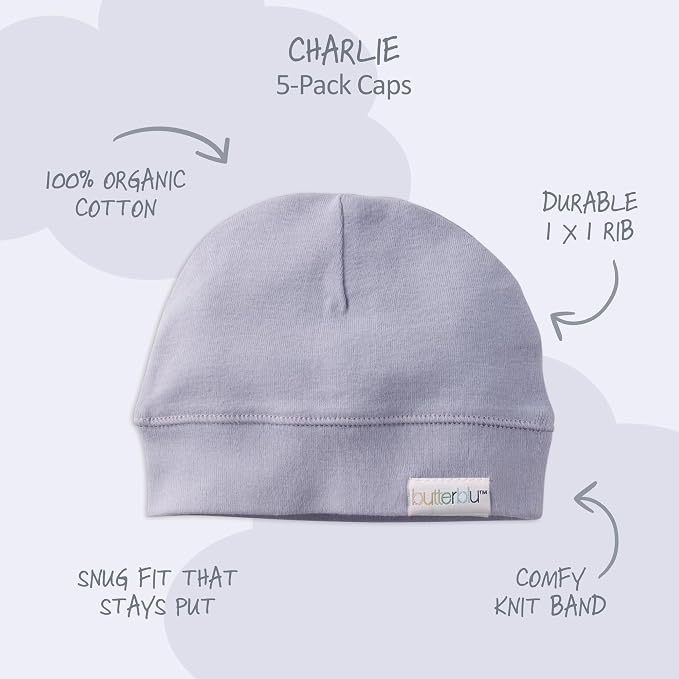 Charlie 5-Pack Caps 100% Organic Cotton Beanie Hats | GOTS certified Organic - Image 3