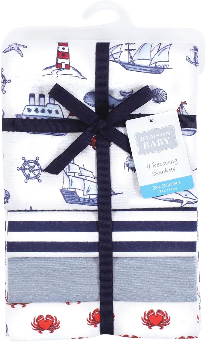 Hudson Baby Unisex Baby Cotton Flannel Receiving Blankets, Lighthouse, One Size - Image 2