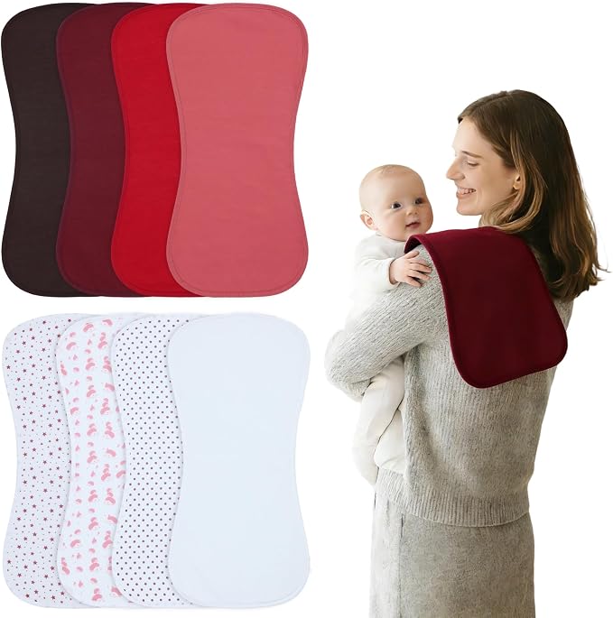 Baby Burp Cloths 8-Pack, Waterproof Burping Cloths, 4-Layer Super Absorbent & by Benoxine