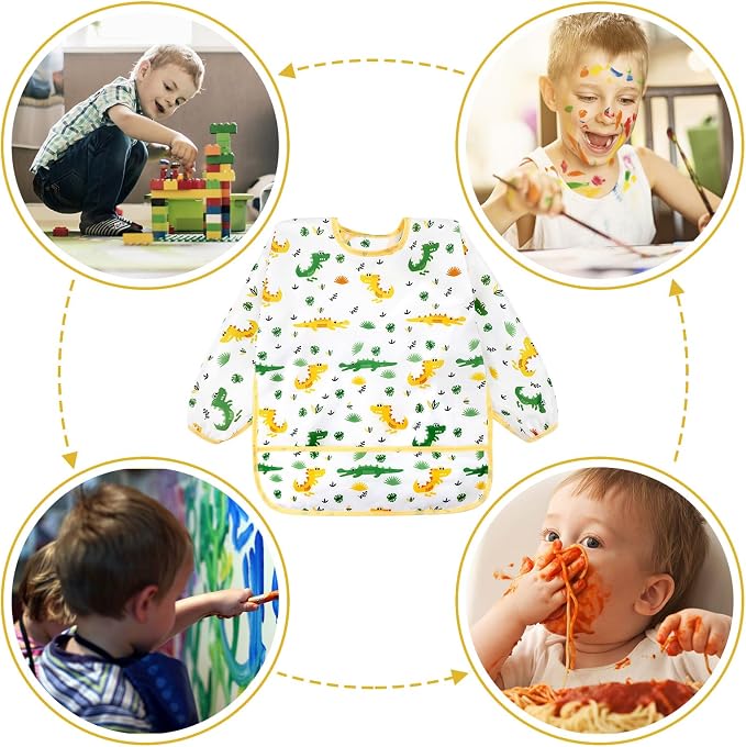 Accmor 4 Pack Long Sleeve Bibs, Baby Smock Waterproof Full Sleeved Bib - Image 6