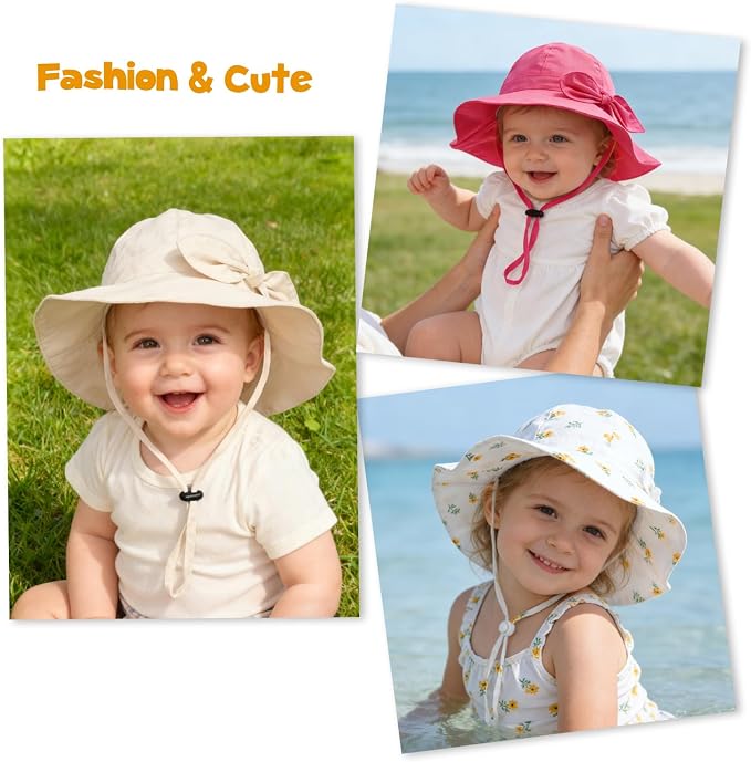 Baby Girl Sun Hat with UPF 50+ Outdoor Adjustable Beach Hat with Wide Brim - Image 7