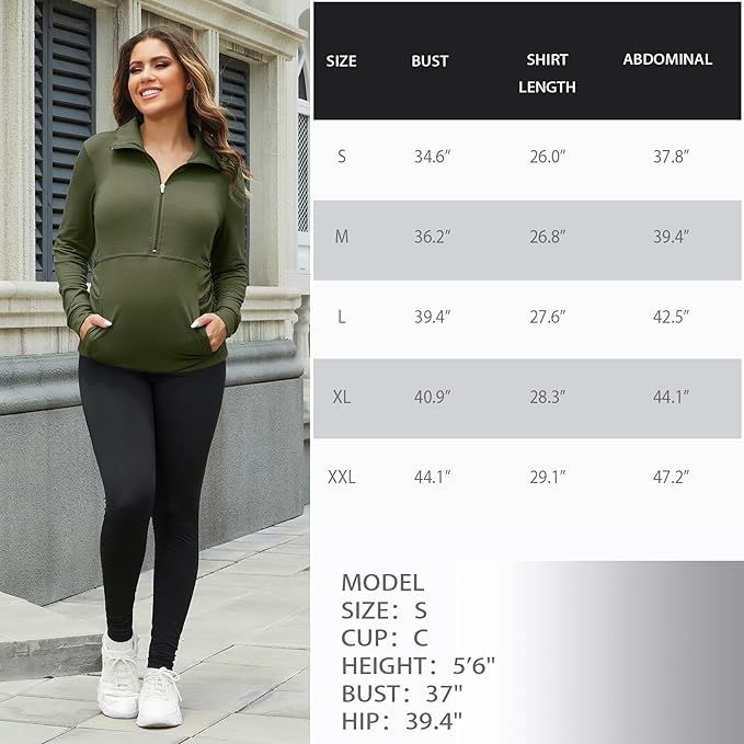 GINKANA Maternity Women's Long Sleeve Shirt Half Zipper Lapel Lightweight Casual Maternity Pullover with Pockets