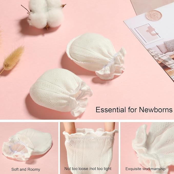 MOMSMENU Baby Mittens Newborn Girl 0-6 Months No Scratch Ruffle Mesh 5-Pack | - Image 5