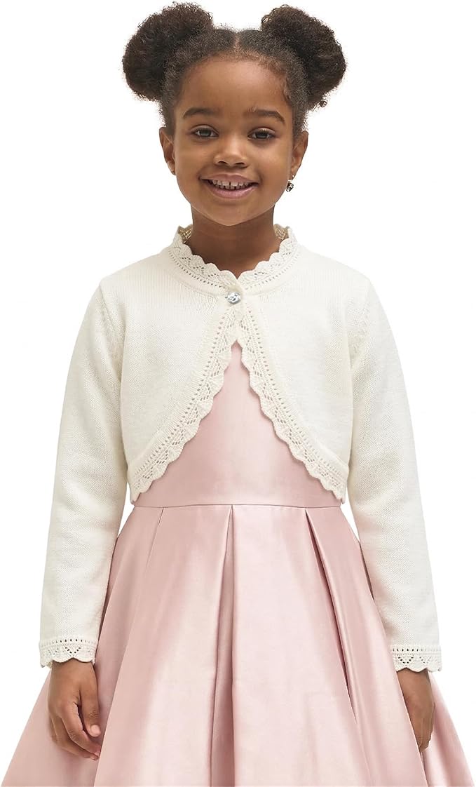 Lilax Little Girls' Knit Long Sleeve Button Closure Bolero Cardigan Shrug - Image 3