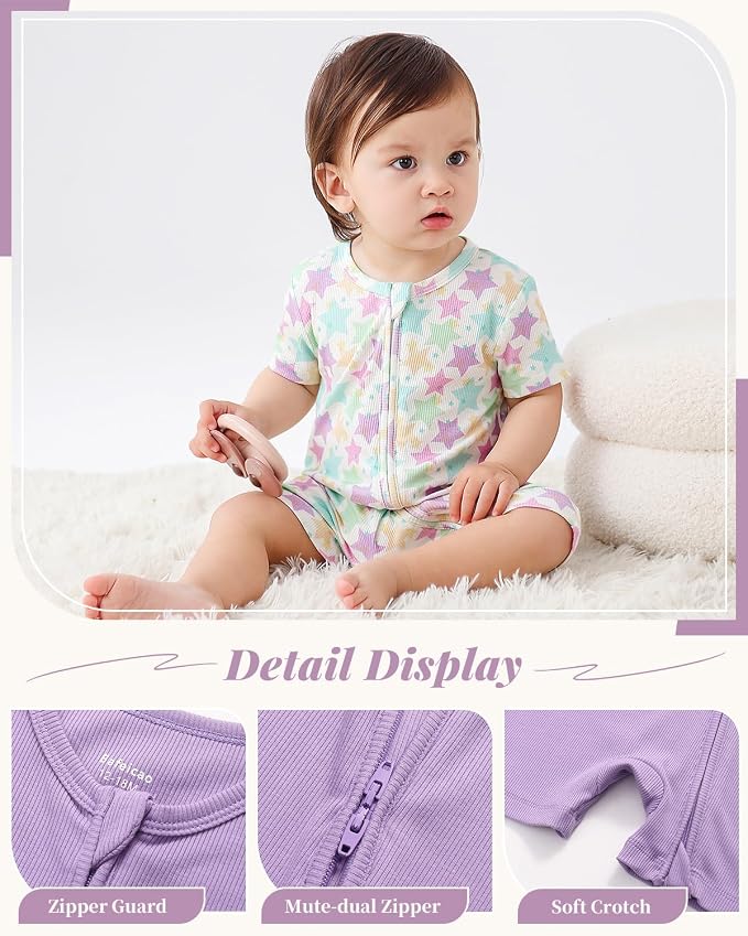 Bafeicao Baby Girl 2 Pack Bamboo Viscose Sleeper Romper | Short Sleeve - Image 3