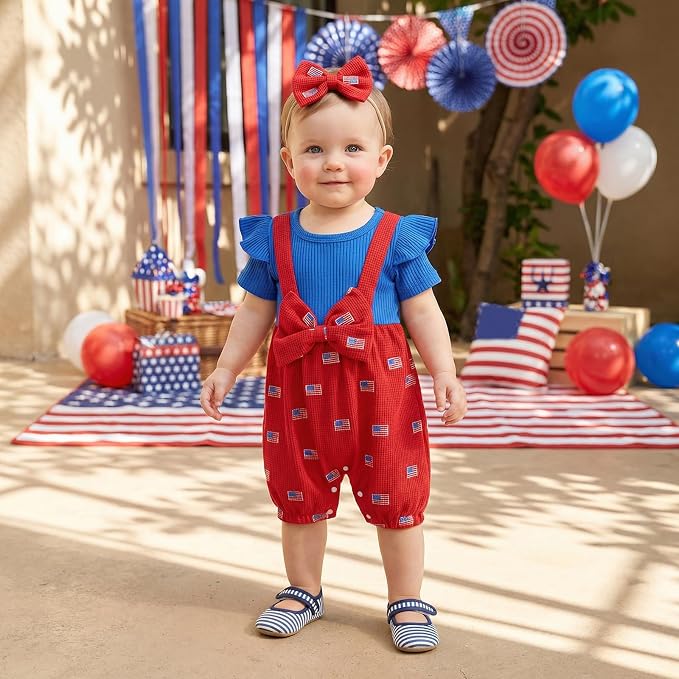 YINGISFITM Newborn Baby Girl Summer Clothes Short Sleeve Bubble Romper Bow - Image 3