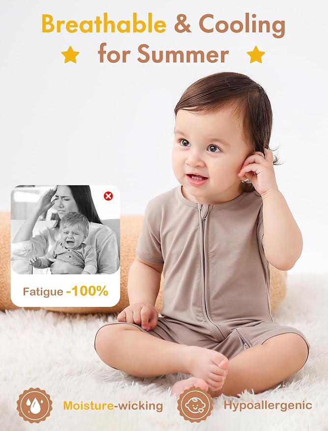 JunNeng Short Sleeve Romper, Rayon from Bamboo Baby Boy Sleeper Jumpsuit - Image 2