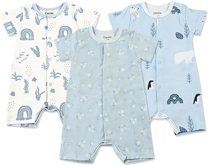 Baby Romper 3-Pack, 100% Cotton Summer Short Sleeve Outfit | Material: 100% by Unknown