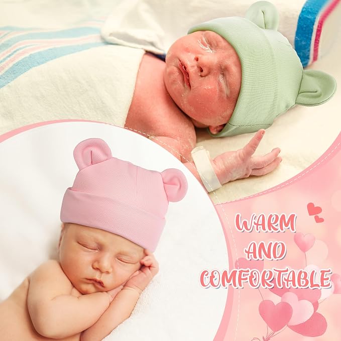 Toulite 6 Pcs Preemie Hats Cotton Preemie Beanies Baby Caps Cute Beanie Bear - Image 4