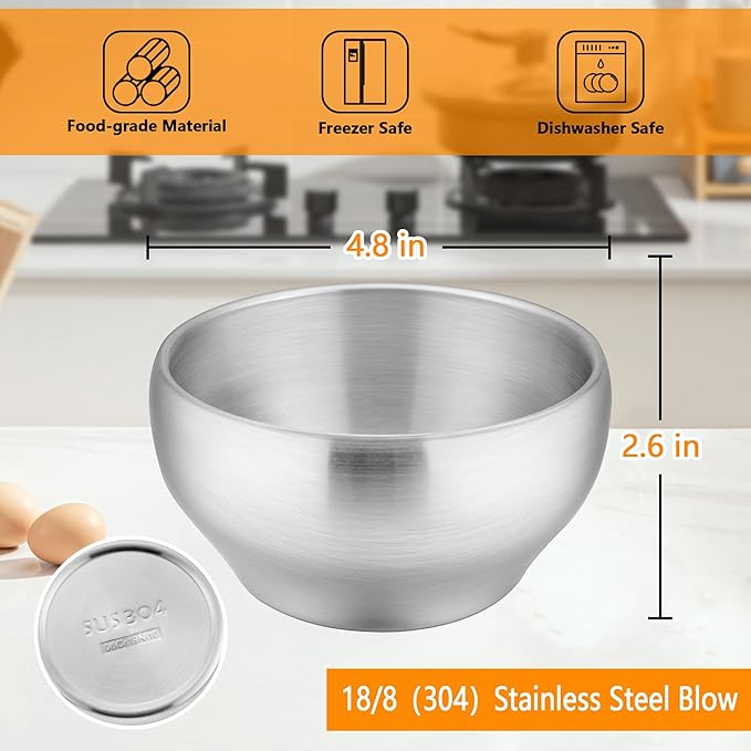 LIANYU Stainless Steel Kids Bowls, 12oz Small Kids Toddler Bowls Set of 6, Double-walled Stainless Steel, Feeding Child Dinner Lunch, Soup, Snack, Dishwasher Safe