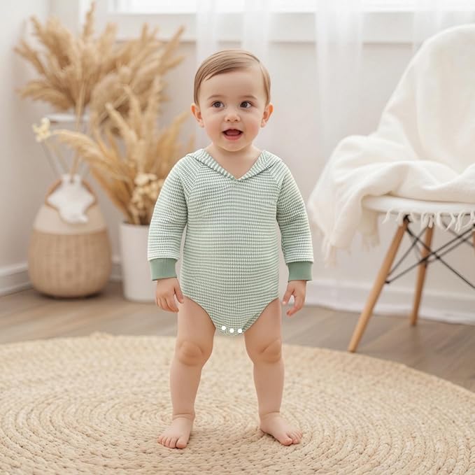 Baby Girl Boy Hooded Sweatshirt Long Sleeve Solid Color Romper Infant Baby Fall - Image 5